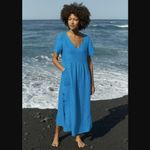 Poetry  short-sleeve v-neck midi dress linen size 10 oversized lagenlook minimal Photo 1