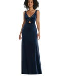 Dessy Lovely Velvet Twist Front Cutout Maxi Dress Midnight Blue Size 2 NWT Photo 9