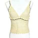 Forever 21 NWT Crochet Knit Top Sleeveless Zip Back Cream Ivory Black Size M Photo 0