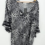 Ekouaer Black Grey Animal Print V Neck Swim Cover Up Top Women's Size Large NWT Photo 0