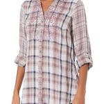 Vintage X America Size L Nadia Embellished Plaid Button Top Rustic Cozy Cabin White Size L Photo 0