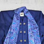 Vintage 1980s Blue Paisley Leslie Fay 3 Piece Skirt Blouse Scarf Set Size 10 Black Photo 2