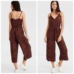 American Eagle Brown Leopard Print Wide Leg Cropped Jumpsuit Sz.M NWT Photo 1