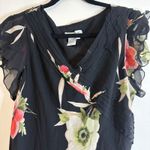 Coldwater Creek Black Floral Flutter Sleeve Midi Dress Size 14 Silk Photo 4