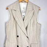 H&M Linen Blend Jacket Dress Belted Light Beige Pinstripe Size Large NWT Photo 9