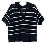 Old Navy L Striped Knit Sweater Polo Shirt Navy White Nautical Coastal Cruise Photo 7