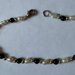 Handmade Pearl Black Onyx Gold Tone Bead Ankle Bracelet Photo 0