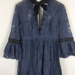 Free People NWT  Gilded Lace Victorian Dusty Blue Bow Tunic Mini Dress Small Photo 9