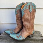 Old Gringo  weathered tan and Robbins egg blue overlay point toe cowgirl boots 7B Photo 3