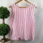 Beach Lunch Lounge Linen Blend Pink & White Striped Sleeveless Tank Top L Photo 1