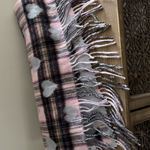 Talbots NWOT  PINK & Gray Hearts Wool Scarf Wrap Light Fringe Photo 0