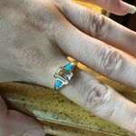 Yellow Labradorite Sleeping Beauty Turquoise Sterling Silver Ring 8.75 Gold Photo 3