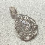 925 Silver Filigree Pear Cut Pendant Necklace Bridal Feminine Crystal Jewelry Photo 3