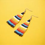 1 Pair Of Bohemian Native American Style Ethnic Glass‎ Beaded Earrings Photo 5