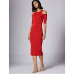 Equipment  -‎ Cold-Shoulders Knitted Midi Dress - Women - Nylon/Viscose Red Anouk Photo 2