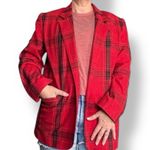 Vintage 90s Leslie Fay Red Plaid Blazer Oversized 90s Tartan Jacket Gold Buttons Size M Photo 10