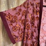 Forever 21  Maroon Golden Floral Velvet Burnout Open Front Kimono Small Photo 3