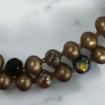 Vintage 3 Strand Gold Tone Beaded Choker Necklace Blue Beads Photo 1