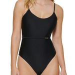 Calvin Klein Over-The-Shoulder Wrap Around One-Piece Black Size 4 NWT Photo 0