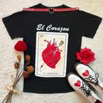 El corazón heart loteria card Mexican bingo graphic tee Black Photo 3