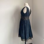 Isaac Mizrahi  Target Dress Womens Sz 4 Navy Gold Fit and Flare Pleated Deep Cut Photo 3