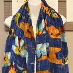 ZARA  Heather Blue Vibrant Floral Frayed Watercolor Scarf/Wrap- app 77” by 41” Photo 2