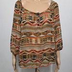 Speechless  Boho Drawstring Blouse 1X – Multicolor Tribal Print Peasant Top Photo 1