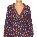 Free People Little Animal Leopard Print Sweater Blue Fig Combo M Photo 0