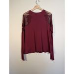 Free People Daniella Sheer Embroidered Illusion Top Wine Burgundy Lace Witchy S Photo 5