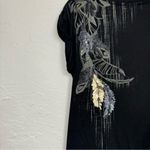 Miss Me  Black Asymmetrical Tee Shirt Womens S Y2K Gold & Silver Sequin Leaf Photo 8