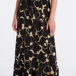 VERO MODA Black Tan Abstract Boho Whimsigoth Y2K‎ Cottage Core Flowy Fall Maxi Dress Large Photo 0