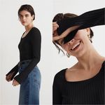 Madewell Top Ribbed Square-Neck Long-Sleeve Tee True Black M NWT New Photo 2