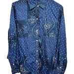 CHAPS  Blue Mixed Floral Patchwork Print Button Front Long Sleeve Top Size Medium Photo 0