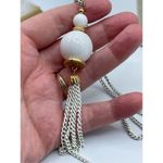 Vintage white chain tassel boho festival retro necklace White Photo 7