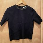 ZARA Knit Short Sleeve Black Jumper Gold Loop Chain Collar Zip Fastening Size small Photo 0