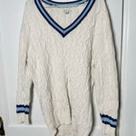 American Eagle  White Cable Knit Tennis Preppy Striped Oversized Sweater Large Photo 0