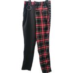 Hot Topic Womens Pant S Black Red Plaid Split Leg Punk Goth Pants Elastic Waist Photo 1
