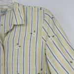 Coldwater Creek  Linen Shirt Yellow Stripe Floral Embroidered Cottage Size M Photo 2