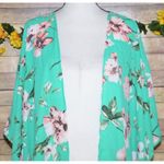 Eleven Oaks Mint Green & Pink Floral Open Front Poncho Cardigan Kimono Ladies M Size M Photo 3