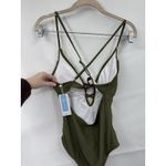 Cupshe Olive Green Crochet Trim Lace Up Back One Piece Swimsuit Womens M NEW Photo 2