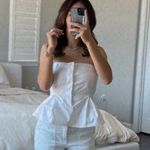 ZARA NWT White Strapless Gabardine Bustier Peplum Top. Size Medium Photo 0