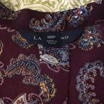 Lands' End Womens Size 10 Petite Top Paisley Neck Tie Short Sleeve Pintuck Maroon Photo 1