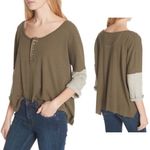 We The Free Free People  Retro Trendy Star Henley Top- Army Green W-326 Sz S Photo 1