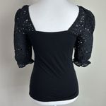 INC International Concepts Smocked Eyelet Puff Sleeve Square Neck Blouse Sz Sml‎ Black Photo 3