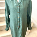 Vintage Sage Green Silk Tortoiseshell Button Long Sleeve Shirt Dress Size 8 Photo 0