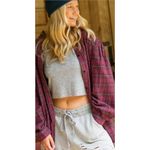 Natural Life Flannel Dawson Tunic Puff Sleeve Oversized Berry Sz Sm Boho Photo 2