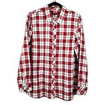Talbots  Plaid Metallic Button up Shirt Blouse Top Red White Black Cotton Size L Photo 2
