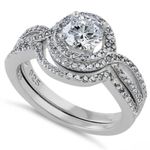 Sterling Silver SIZE 6 925 Halo CZ Wedding Set Ring Photo 0