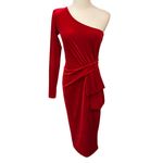 Day & Night 80s - 90s Style Red Velvet One Shoulder Party Midi Dress Size Medium Photo 1