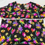 Y2K 100% Silk 90's Bright Floral Long Sleeve Midi Dress Sz 12 Modest Trad Wife Black Photo 5